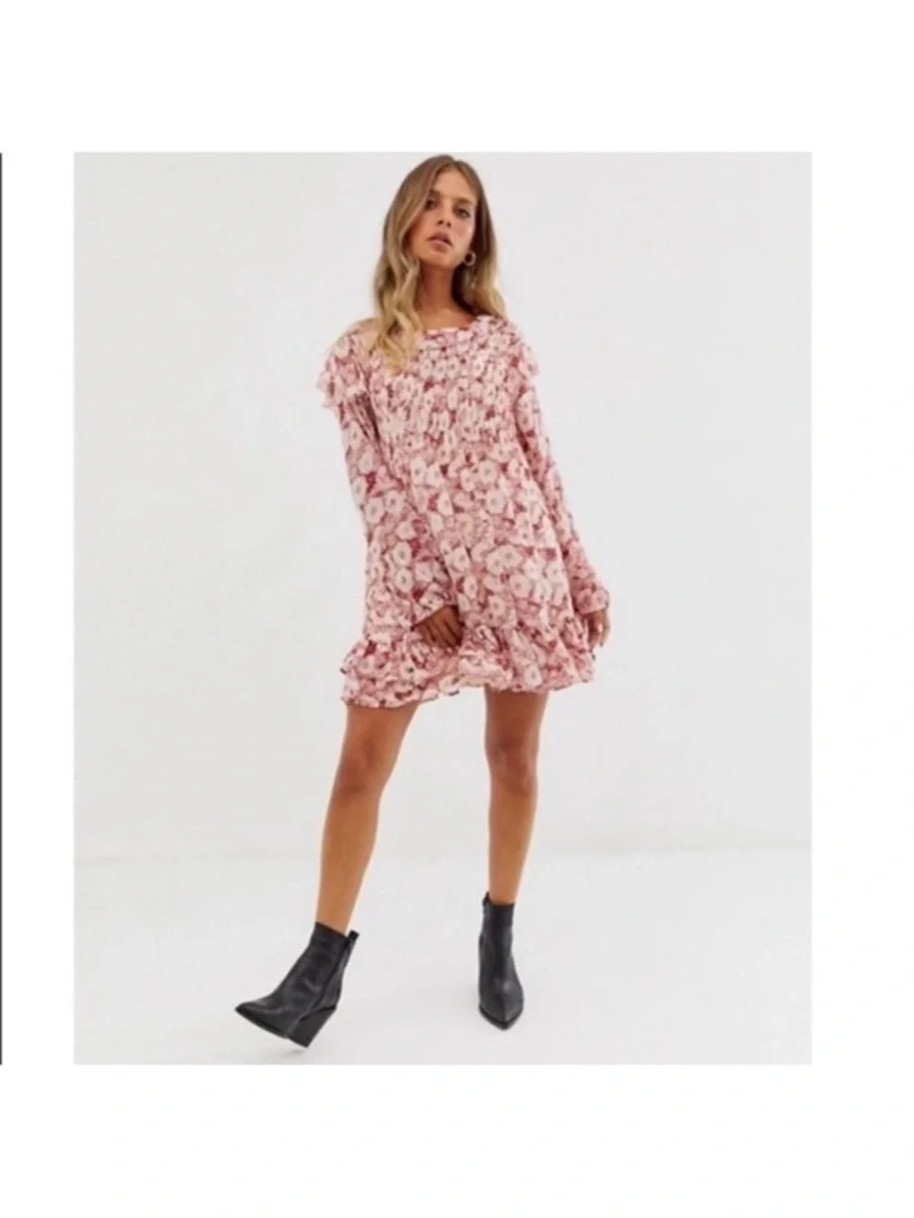 Free People These Dreams Floral Mini Dress in Tea Combo Size Medium